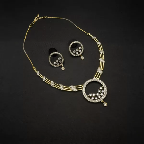 NS-2210004 - Gold Plated American Diamond Contemporary Necklace Set