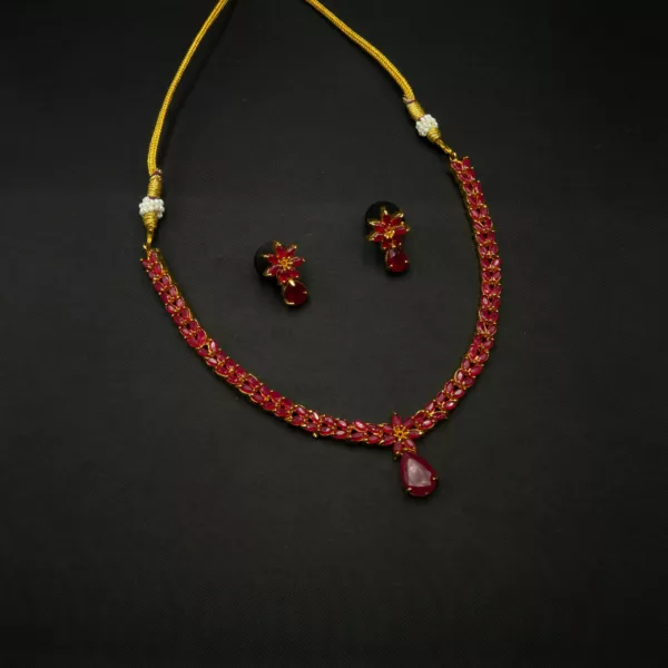 NS-2210005 - Contemporary Flower Radiant Ruby Necklace Set