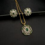 PS-2002012 - Gold Plated American Diamond Emerald Pendant Set