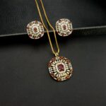 PS-2002013 - Gold Plated American Diamond Ruby Pendant Set