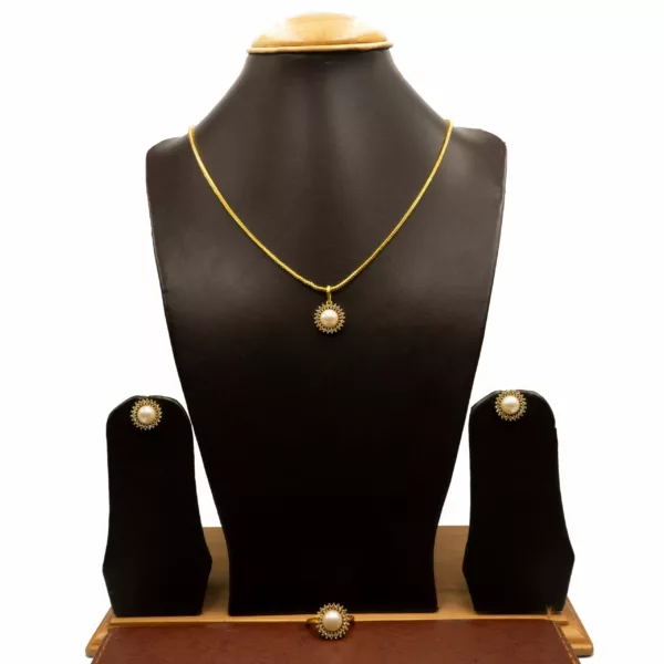 PS-2203001 - Classic American Diamond Pearl Pendant Set