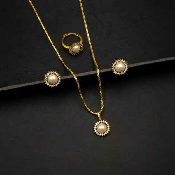 PS-2203001 - Classic American Diamond Pearl Pendant Set