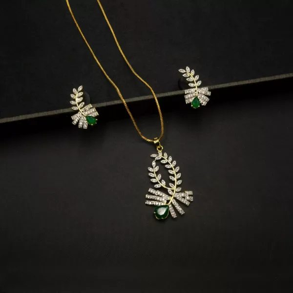 PS-2210003– American Diamond Emerald Studded Pendant Set