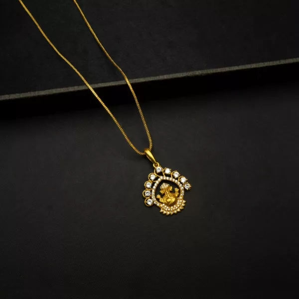 CH-2211006 - Gold Plated AD Studded Contemporary Ganesh Locket