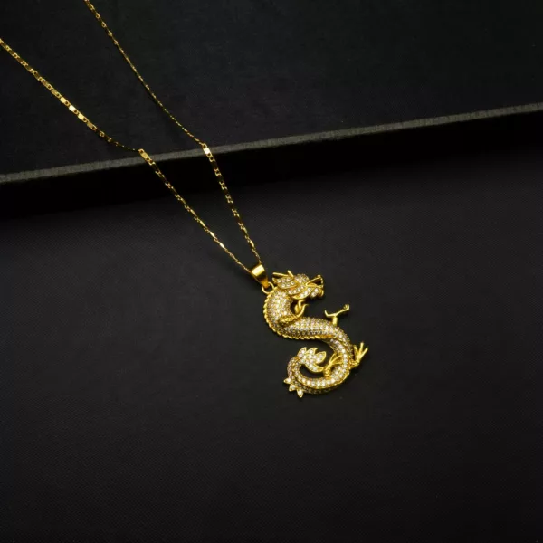 CH-2211007 - American Diamond Studded Gold Plated Dragon Necklace
