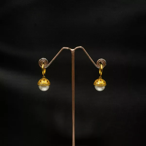ER-2211005 - Gold Plated Pearl Drop Pinjada Hoop Earrings