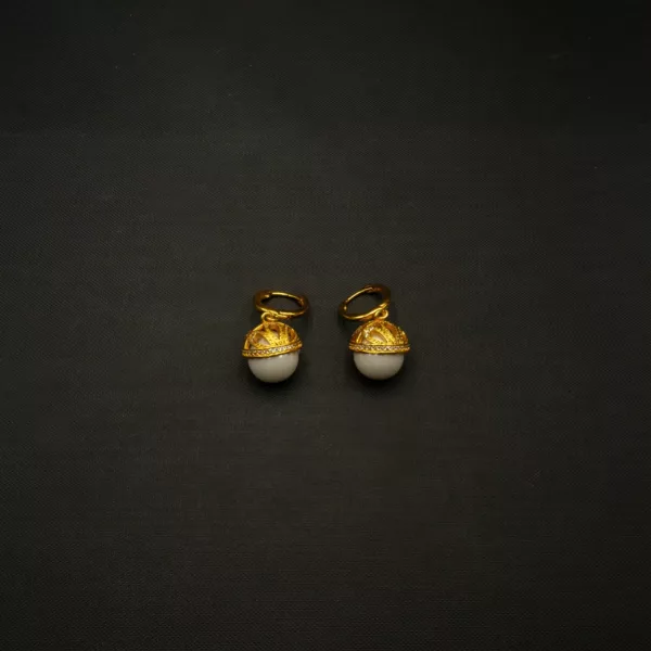 ER-2211005 - Gold Plated Pearl Drop Pinjada Hoop Earrings