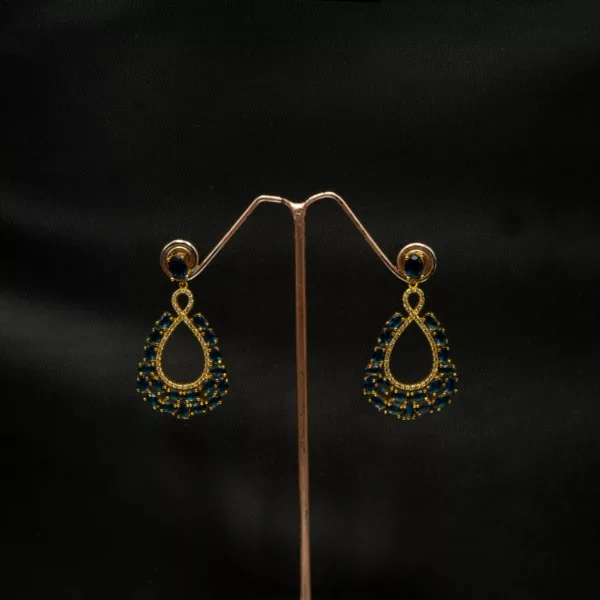 ER-2211006 - American Diamond & Blue Stone Dangle Earrings