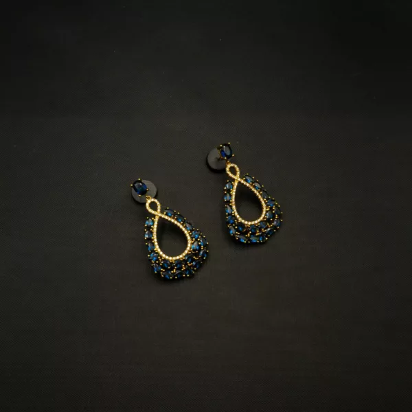 ER-2211006 - American Diamond & Blue Stone Dangle Earrings