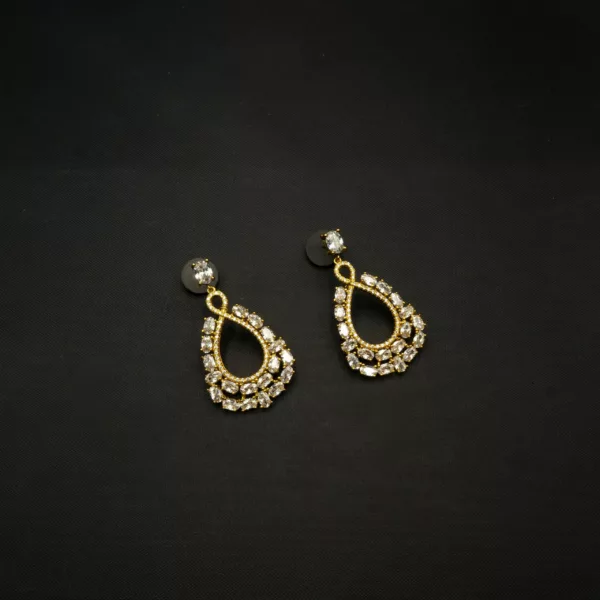 ER-2211007 - American Diamond & White Stone Dangle Earrings