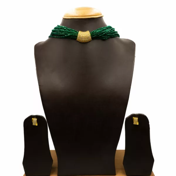 NS-2211003 - American Diamond Choker Set With Green Potey