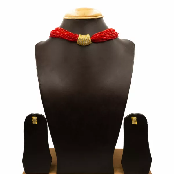 NS-2211003 - American Diamond Choker Set With Red Potey