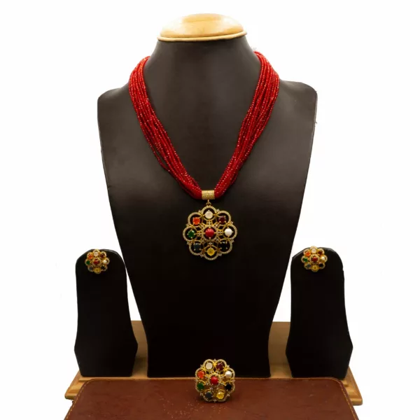 NS-2211004 - American Diamond Multicolor Navratna Necklace Set