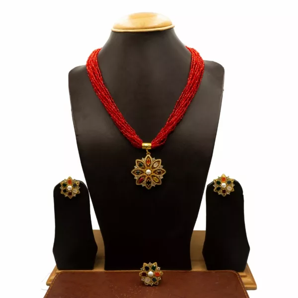 NS-2211005 - American Diamond Multicolor Navratna Necklace Set