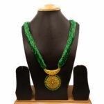 NS-2211006 - Gold Plated Long Necklace With Green Hydropotey