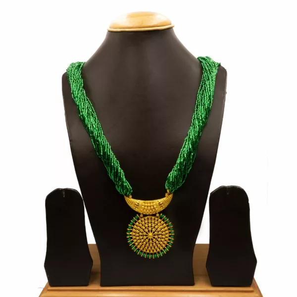 NS-2211006 - Gold Plated Long Necklace With Green Hydropotey