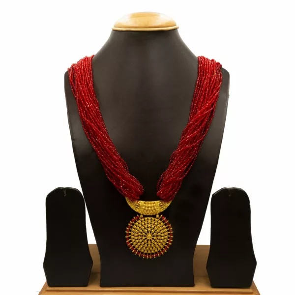 NS-2211006 - Gold Plated Long Necklace With Red Potey