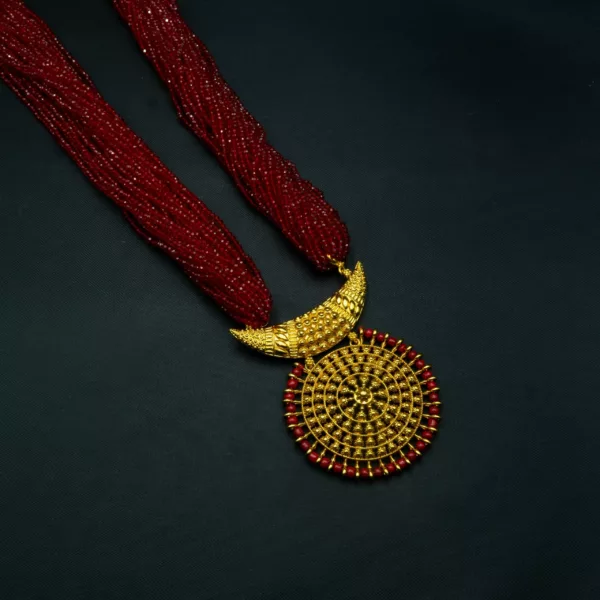 NS-2211006 - Gold Plated Long Necklace With Red Potey