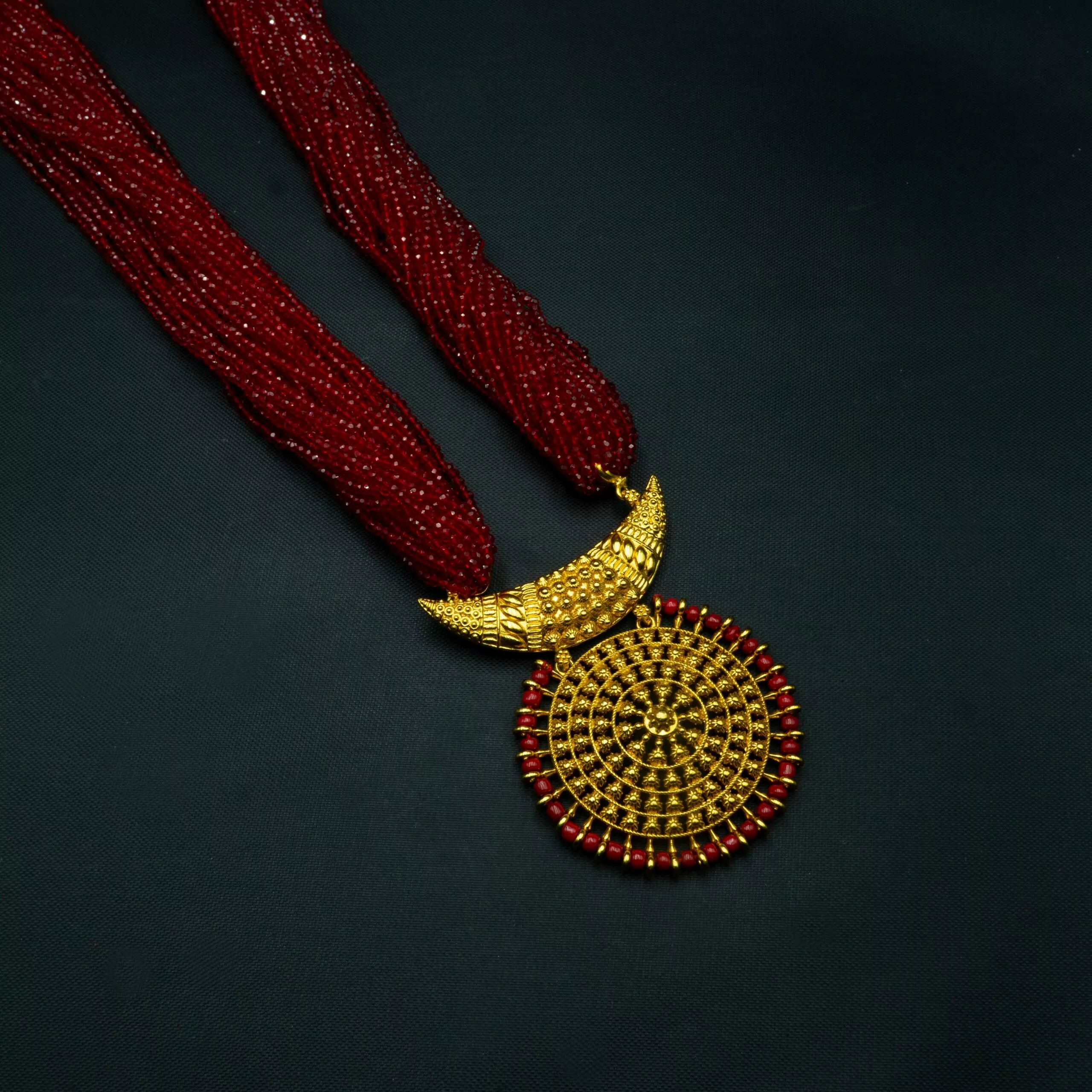 NS-2211006 - Gold Plated Long Necklace With Red Potey NS-2211006 - Gold Plated Long Necklace With Red Potey