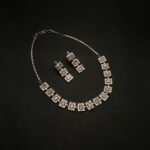 NS-2212001 - White Gold Plated American Diamond Pink Stones Collar Necklace Set
