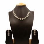 NS-2212001 - White Gold Plated American Diamond Pink Stones Collar Necklace Set