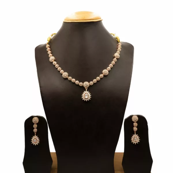 NS-2212002 - Rose Gold Plated American Diamond Princess Necklace Set