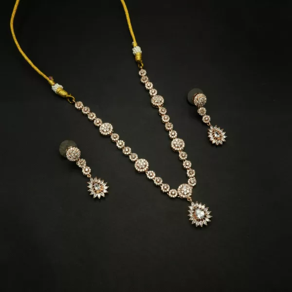 NS-2212002 - Rose Gold Plated American Diamond Princess Necklace Set