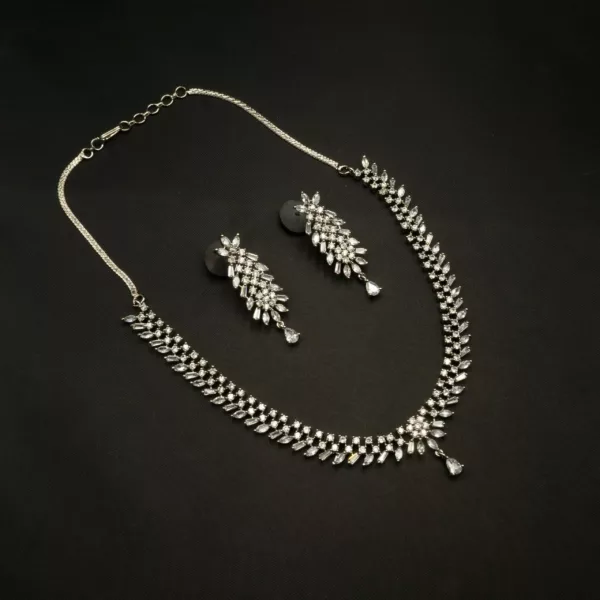 NS-2212006 - White Gold Plated American Diamond Princess Necklace Set