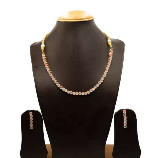 NS-2212009 - Minimalist Pink & Mint Stones Multicolor Necklace Set