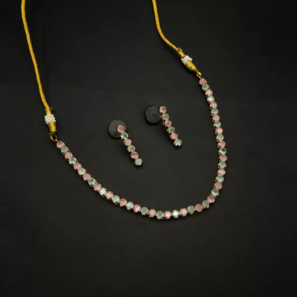 NS-2212009 - Minimalist Pink & Mint Stones Multicolor Necklace Set