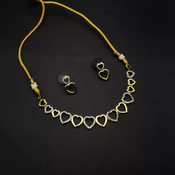 NS-2212013 - Gold Plated American Diamond Hearts Necklace Set