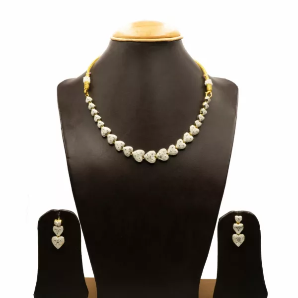 NS-2212015 - Gold Plated American Diamond Contemporary Hearts Necklace Set