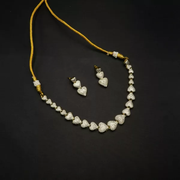 NS-2212015 - Gold Plated American Diamond Contemporary Hearts Necklace Set