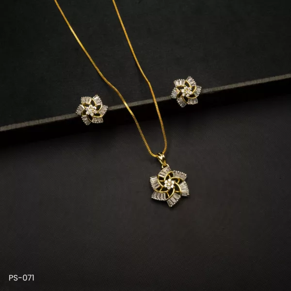 PS-071 - Gold Plated American Diamond Contemporary Flower Pendant Set