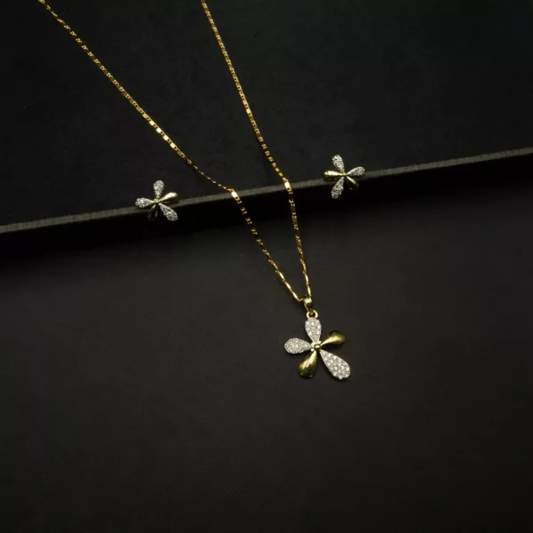 PS-2208005 - American Diamond Contemporary Flower Pendant Set