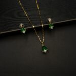 PS-2210005 - American Diamond Emerald Green Teardrop Pendant Set