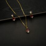 PS-2210006 - American Diamond Ruby Red Teardrop Pendant Set
