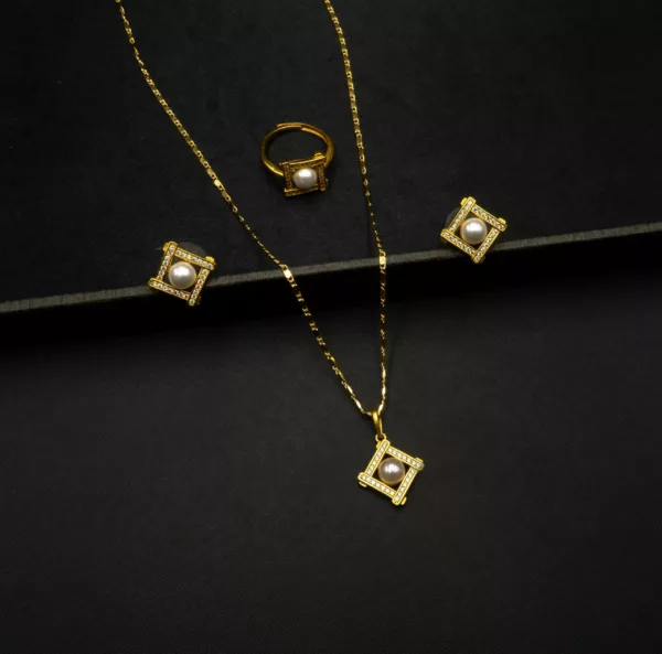 PS-2211003 - American Diamond Contemporary Pearl Pendant Set