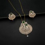 PS-2212003 - Rose Gold Plated American Diamond Green Stones Statement Pendant Set