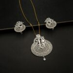 PS-2212004 - White Gold Plated American Diamond White Stones Statement Pendant Set
