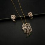 PS-2212005 - Rose Gold Plated American Diamond Contemporary Statement Pendant Set