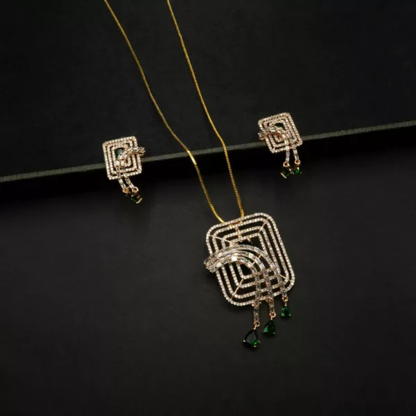 PS-2212005 - Rose Gold Plated American Diamond Contemporary Statement Pendant Set