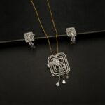 PS-2212007 - White Gold Plated American Diamond Contemporary Statement Pendant Set