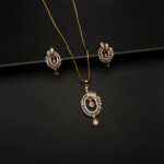 PS-2212008 - Rose Gold American Diamond Pink Stones Pendant Set