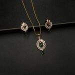 PS-2212009 - Rose Gold American Diamond Green Stones Pendant Set