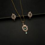 PS-2212010 - Rose Gold American Diamond Mint Stones Pendant Set