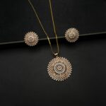PS-2212012 - Rose Gold Plated American Diamond Pendant Set