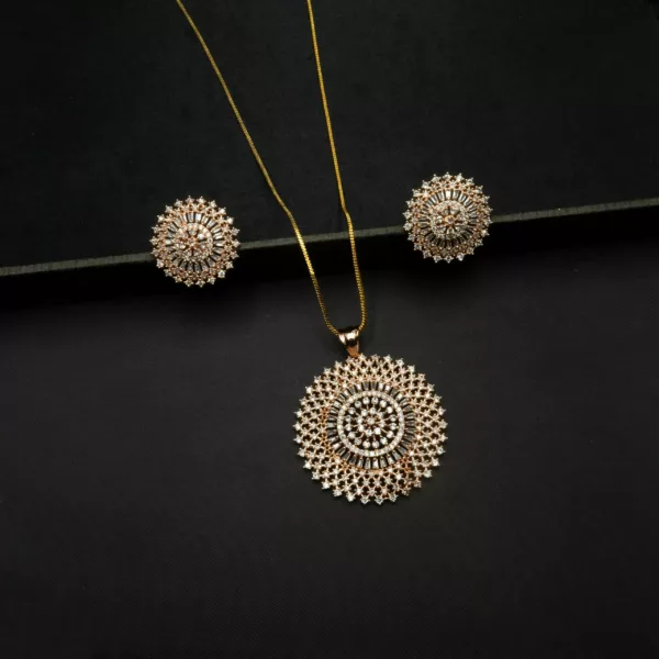 PS-2212012 - Rose Gold Plated American Diamond Pendant Set