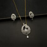 PS-2212013 - White Gold Plated American Diamond Contemporary Pendant Set