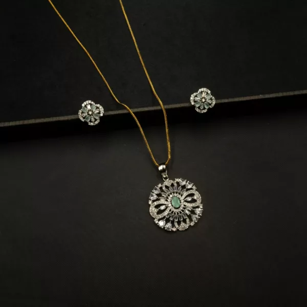 PS-2212015 - American Diamond Mint Stones Pendant Set